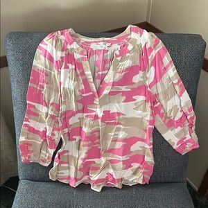 Crown & Ivy Pink and Tan Camouflage Top